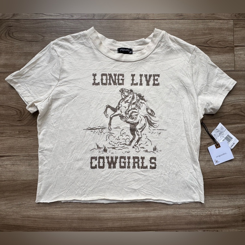 Originality brand cropped graphic SS t-shirt  Long Live Cowgirls design Sz S NWT
